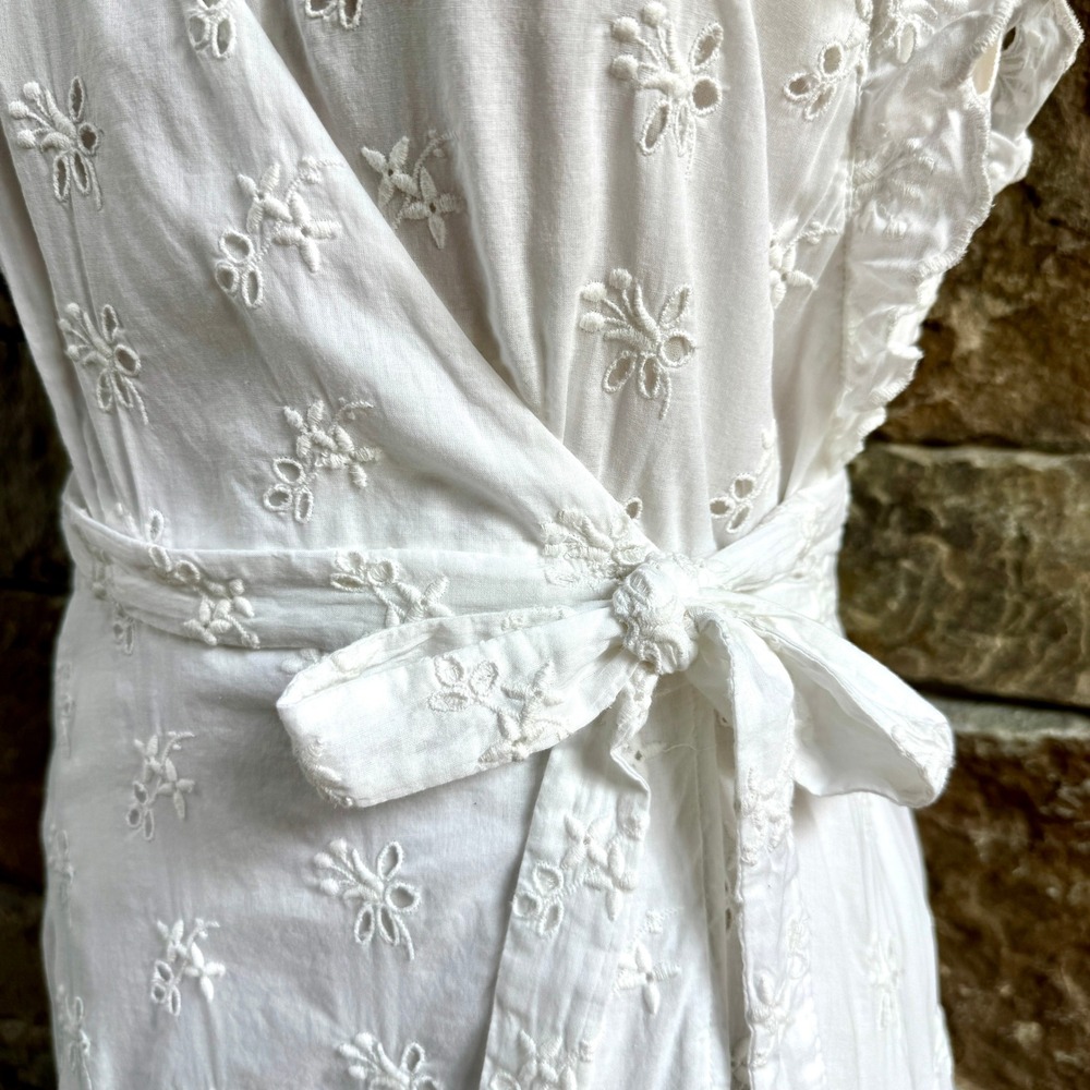 Outerknown Eyelet Kahlo Wrap Dress XS/S White Maxi Ruffle Cottage Feminine Airy - Picture 7 of 14